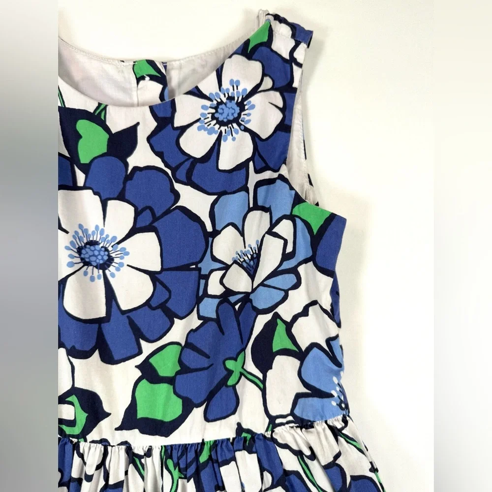 GYMBOREE Girls Brilliant Blue Floral Border Dress 7 2016 Sleeveless Twirl Garden